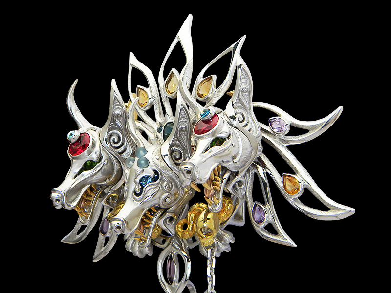 Wallet Chain/silver/Three headed nine tailed silver wolf-fox -三頭九尾の銀狼狐-