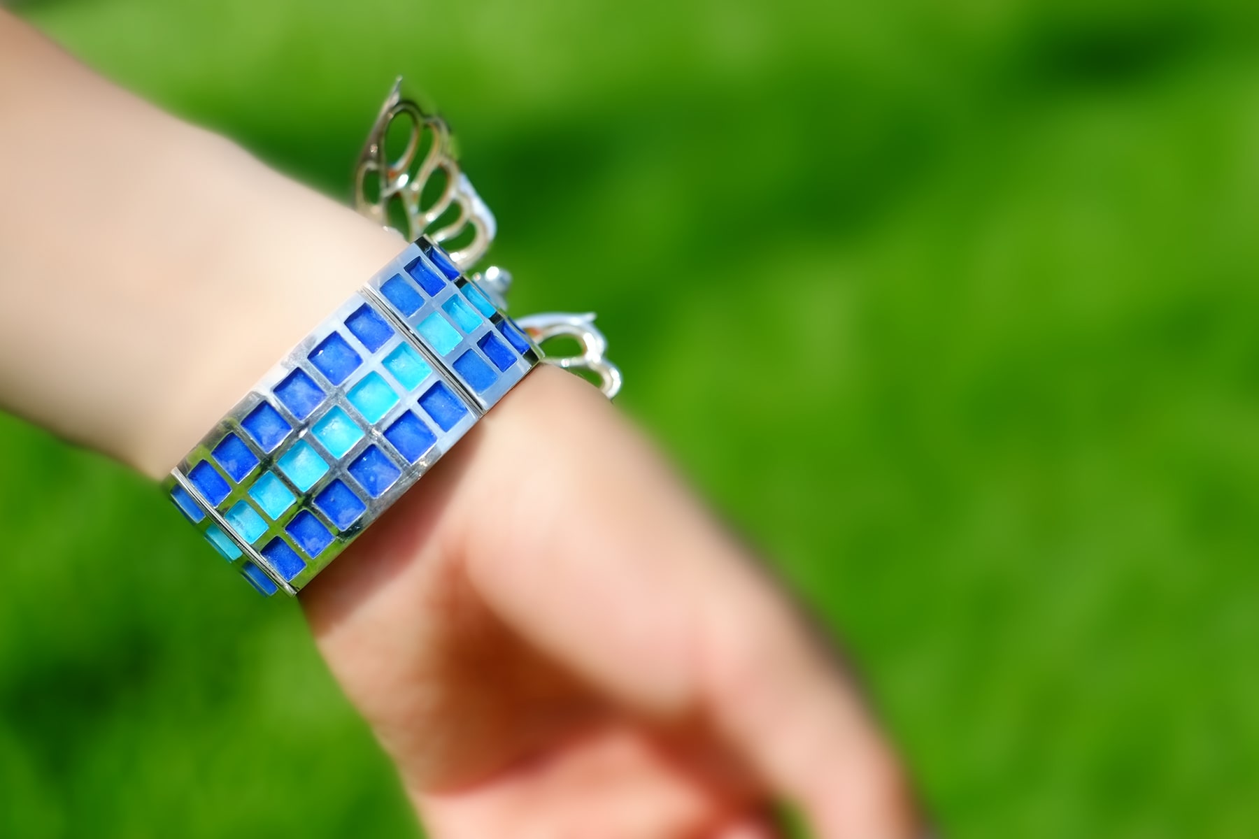 Bracelet/silver/Blue Cross-Butterfly（青い十字蝶）