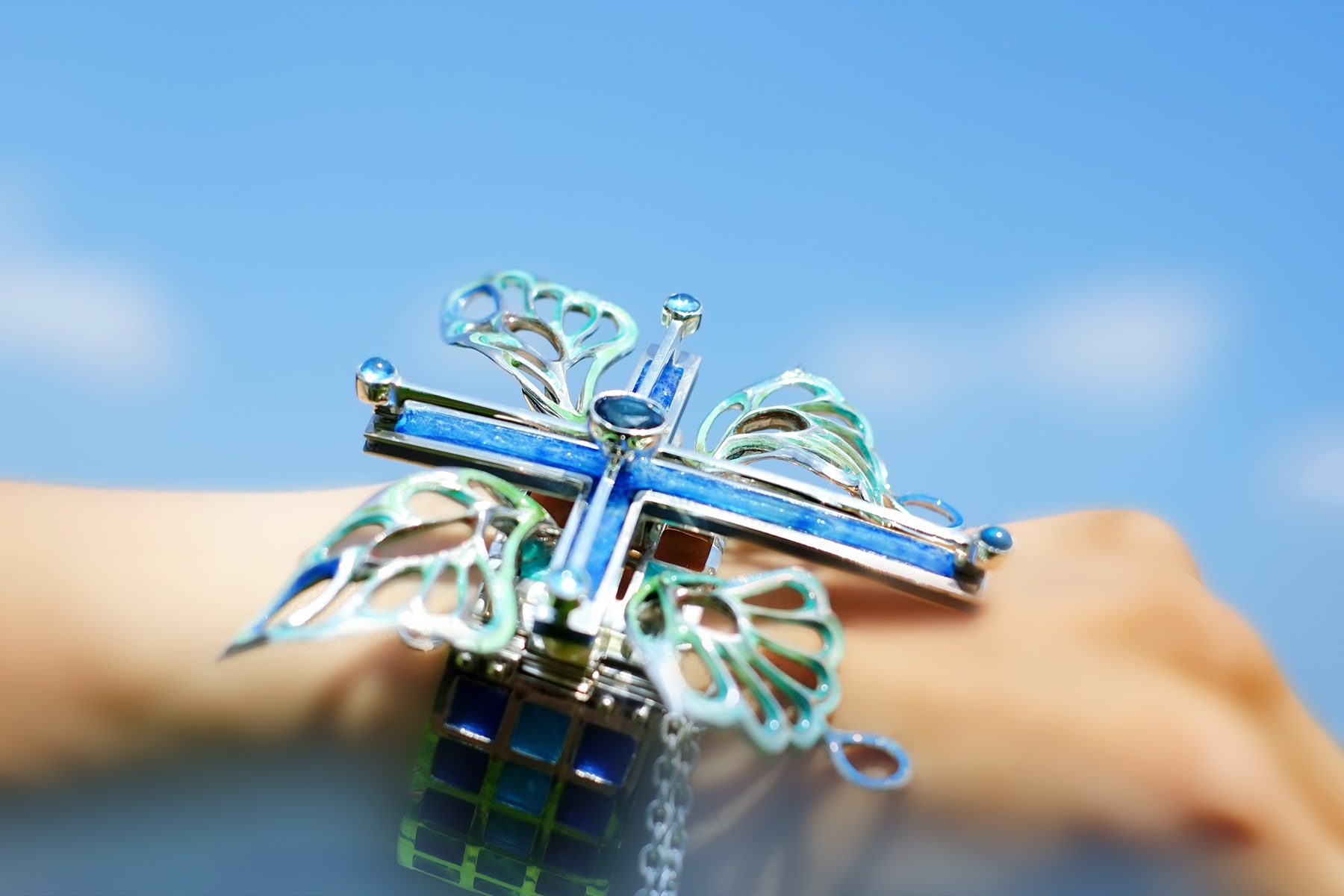 Bracelet/silver/Blue Cross-Butterfly（青い十字蝶）