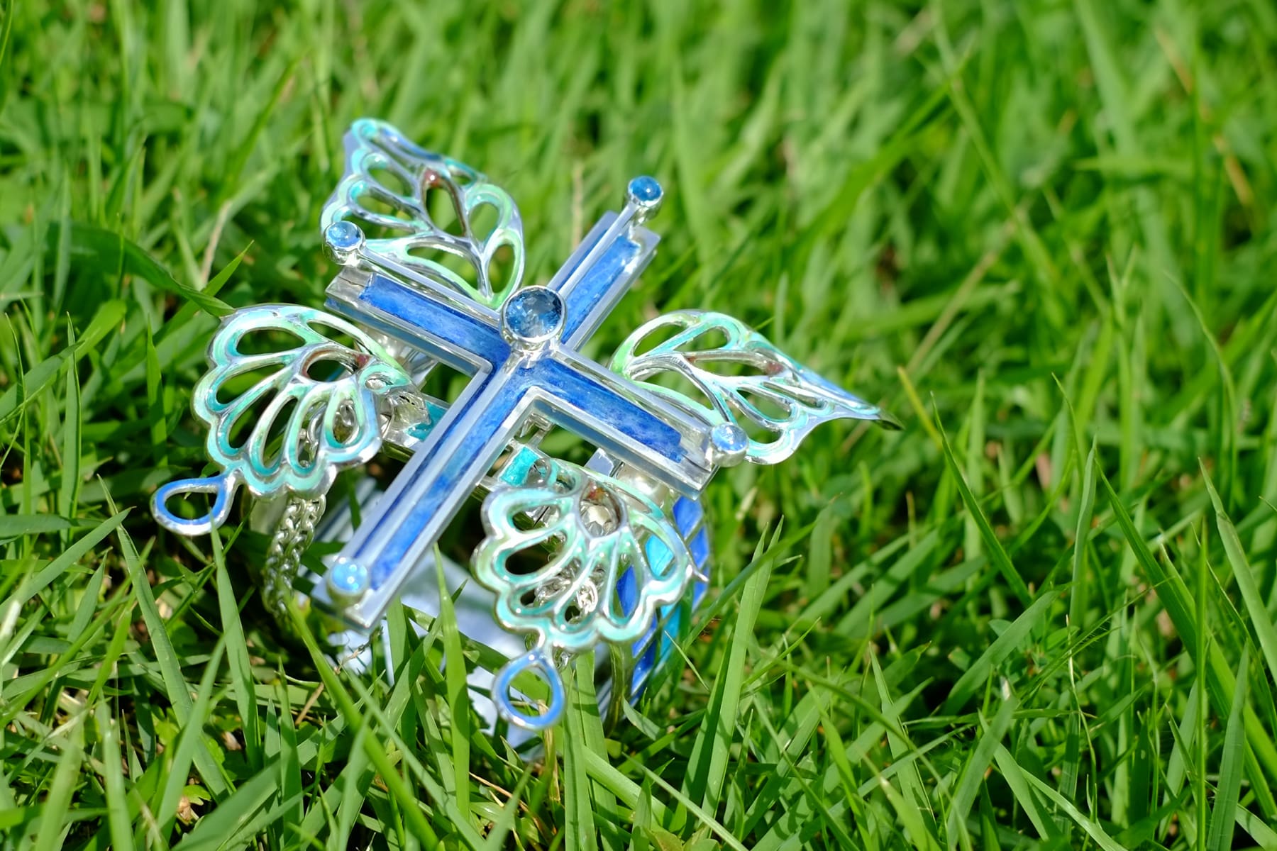 Bracelet/silver/Blue Cross-Butterfly（青い十字蝶）