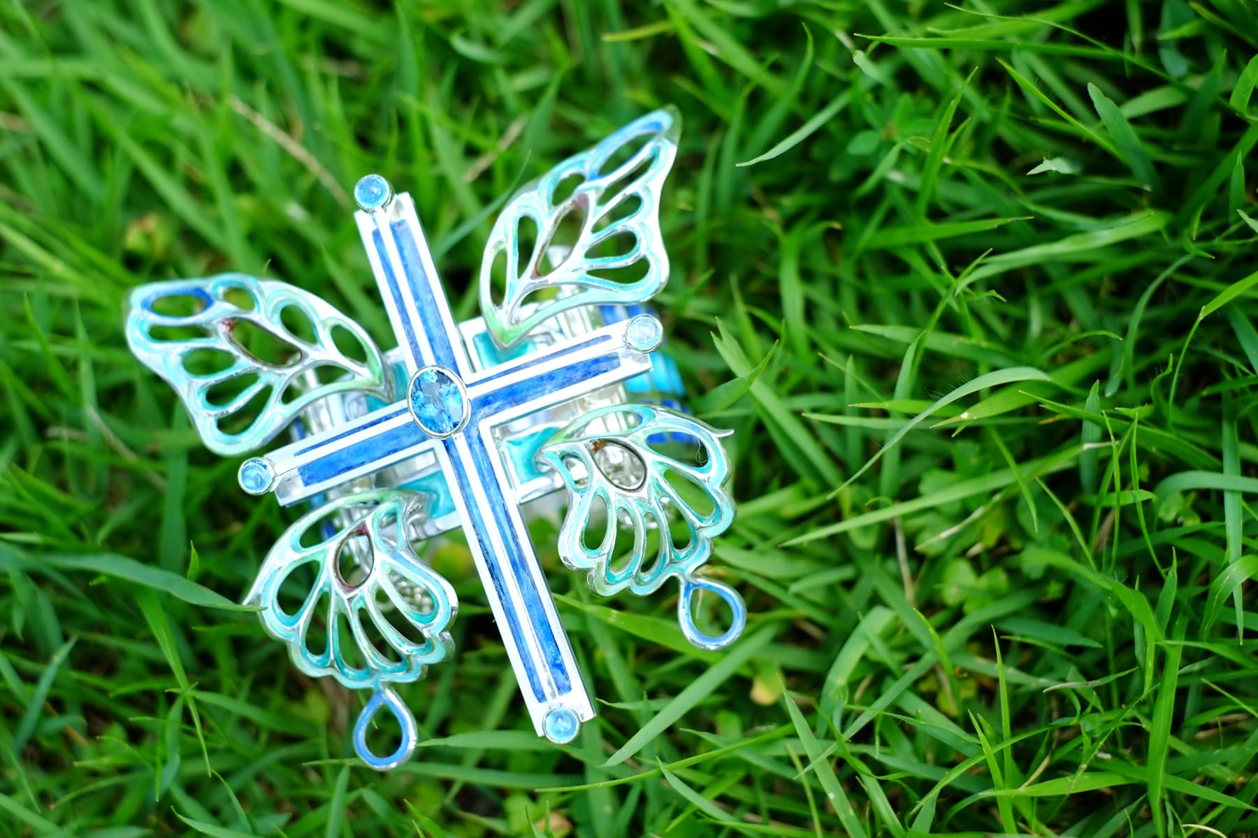 Bracelet/silver/Blue Cross-Butterfly（青い十字蝶）