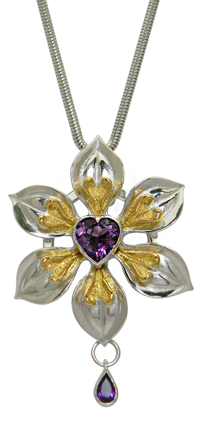 Pendant-top and Ring/silver/A purple heart flower