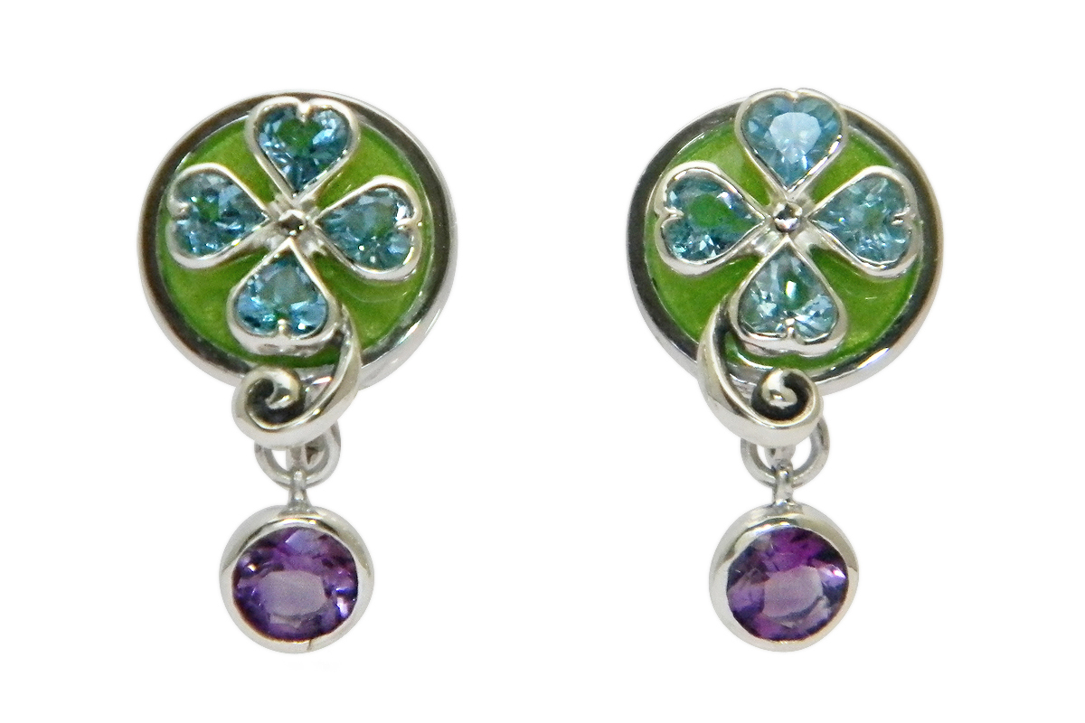 Earring/silver/Four-leaf Clovers of Happiness -幸運の四葉のクローバー-